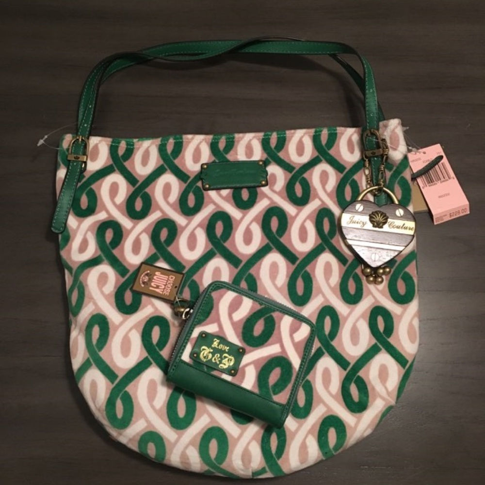 NWT $286 Juicy Couture Green Tote Bag & Wallet
